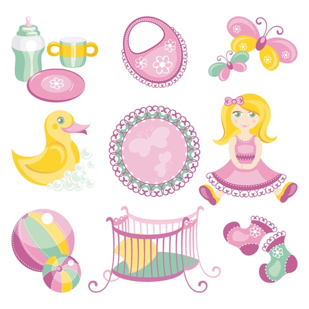 abstract vector illustration of cute baby productsのイラスト素材