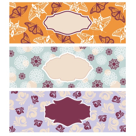 set of cute floral banners illustrationのイラスト素材