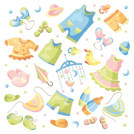 vector set of baby clothing and accessoriesのイラスト素材
