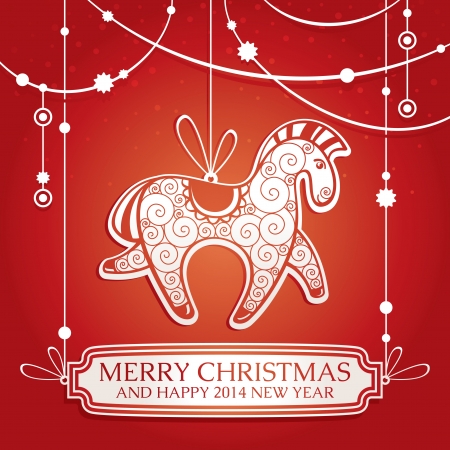Christmas greeting card with horse vector illustrationのイラスト素材