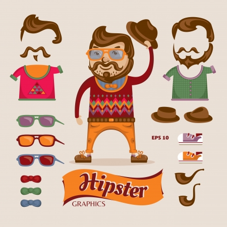 Hipster handsome man with hipster accessories のイラスト素材