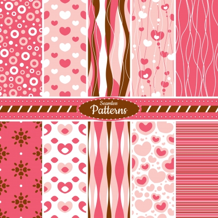 Collection of 10 geometric colorful seamless pattern background. Great for web page backgrounds, wallpapers, interiors, home decor, apparel, etc. Vector file includes pattern swatch for each pattern.のイラスト素材