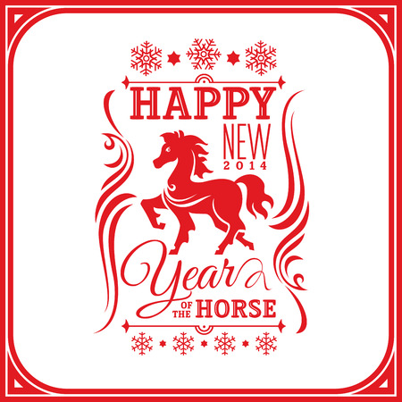 Year of the horse greeting card vector illustrationのイラスト素材