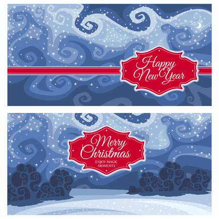 Christmas and New Year greeting cards vector illustrationのイラスト素材