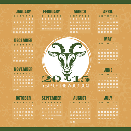 Year of the goat 2015 calendar illustrationのイラスト素材