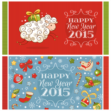 New year greeting cards with sheep and decoration elements vector illustrationのイラスト素材