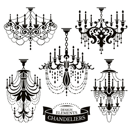 Set of chandelier silhouettes vector illustrationのイラスト素材
