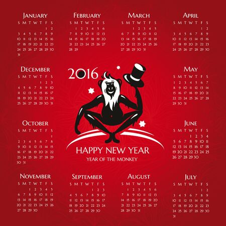 Year of the monkey 2016 calendar  illustrationのイラスト素材