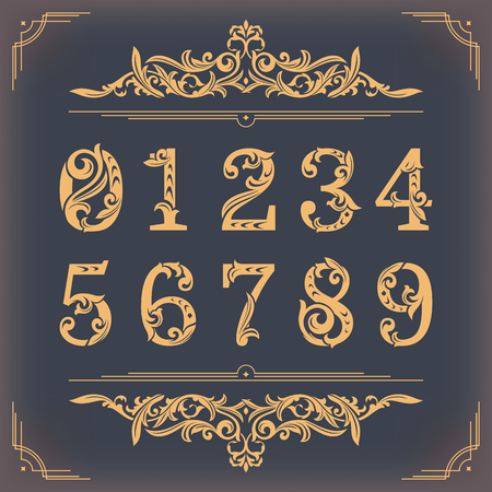 Vintage stylized numbers with floral elements. Vector illustration.のイラスト素材