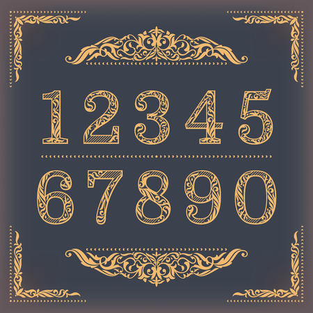 Vintage stylized numbers with floral elements. Vector illustration.のイラスト素材