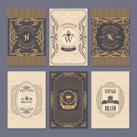 Calligraphic vintage floral cards collection, vector illustrationのイラスト素材