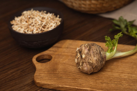 Fresh and dried celery root vegetablesの写真素材