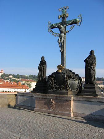 Sculptural group at the Charles Bridge. Prague, Czech Republic.の写真素材