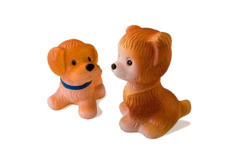Two rubber toy dogsの写真素材