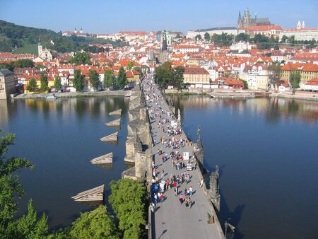 Charles Bridge, view from the tower. Prague, Czech Republic.の写真素材