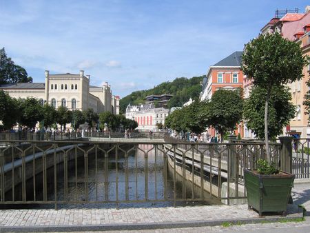 Karlovy Vary's view with Tepla river, Czech Republic.の写真素材