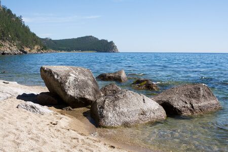 The big stones near a shore of the Baikal lake in Siberia.の写真素材