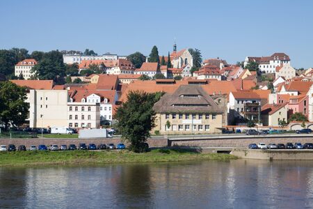 Cityscape of Meissen in Germany with the Elbe river の写真素材
