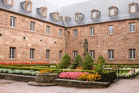 Courtyard in Mont Sainte-Odile Abbey in Franceの写真素材