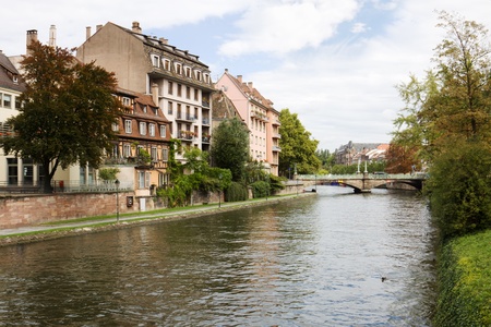 Cityscape in Strasbourg with Ill river の写真素材