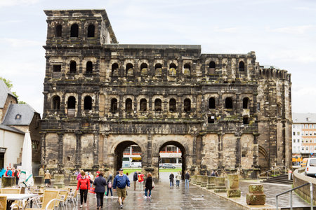 The old Roman gate Porta Nigra in Trier, Germany  The gate is today one of the main sights in Trier  のeditorial素材
