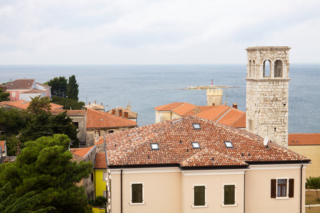 The aerial view of Porec city with the Adriatic sea  Porec is a town on the western coast of the Istrian peninsula, in Croatia の写真素材