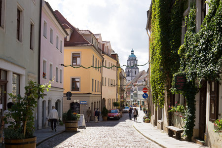 An ancient lane in the historical center of Meissen city in Germanyのeditorial素材