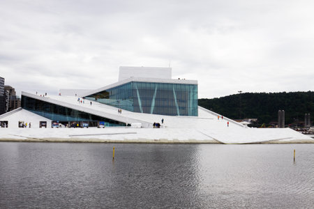 The Opera House in Oslo, Norway  The building is situated in the central Oslo, at the head of the Oslofjord  It was built in 2007 and was opened on April 12, 2008 のeditorial素材