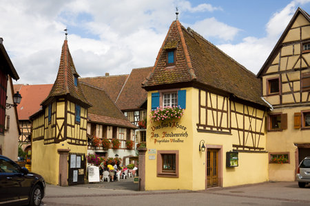 Nice little houses in Eguisheim village in France  Eguisheim is a commune in Alsace in north-eastern France  Since 2003 Eguisheim is included into the list of the most beautiful villages of France のeditorial素材