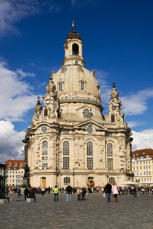 The Frauenkirche in Dresden, Germany  It is a Lutheran church  It was destroyed in the bombing of Dresden during World War II and was rebuilt in 2005 のeditorial素材