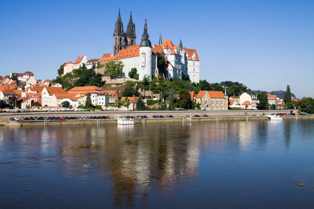 Cityscape of Meissen in Germany with the Albrechtsburg castle on the Elbe riverのeditorial素材