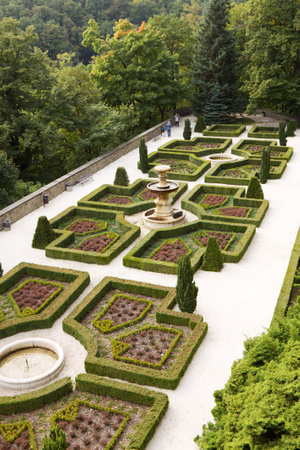 The regular garden at Ksiaz Castle in Walbrzych city, Poland. The castle was built in 1288-1292. It is today one of the cityのeditorial素材