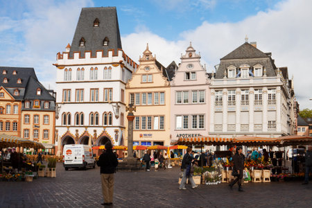 The ancient Market square in Trier city in Germany. Trier is the oldest city in Germany. Market square is situated in the center of the Trierのeditorial素材