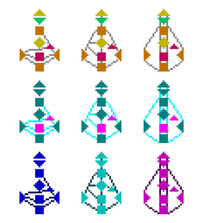 Pixel art bodygraph. Stylized human design color rave chart, editable. Circuit groups - tribal, individual, collective streamsのイラスト素材