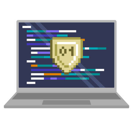 IT shield vector illustration. information technology defense. cyber security laptopのイラスト素材