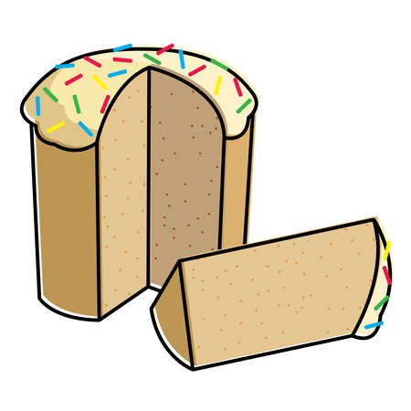 Paska bread slice. Traditional Easter dessert. outline color filled vector illustrationのイラスト素材