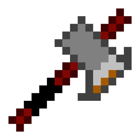 Rusty axe pixel art. Hatchet vector icon, simple striking inventory tool for gameのイラスト素材