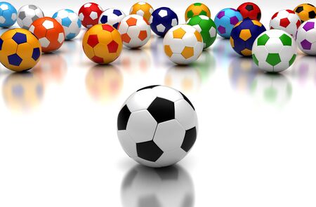 Soccer balls on white background  Computer generated image の写真素材