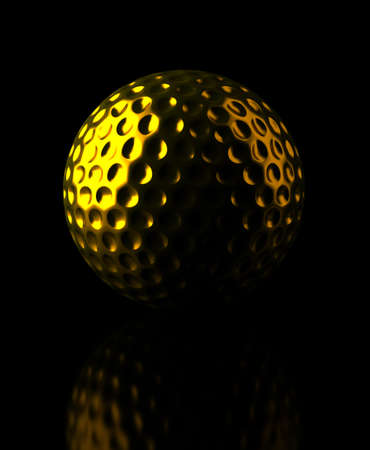 Golden golf ball on black background  Computer generated image の写真素材