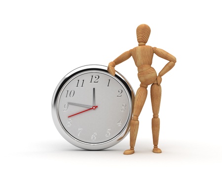 Dummy with clock  isolated on white background 