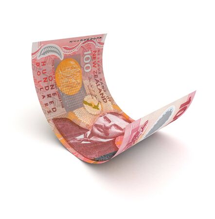 Curled Up New Zealand Dollar  isolated with clipping path の写真素材