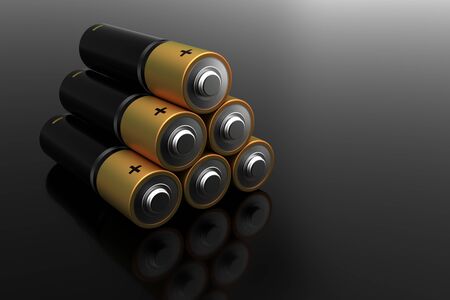 Batteries on black backgroundの写真素材