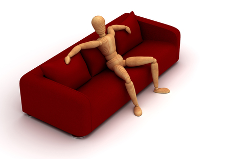 Mannequin Sitting On Red Sofa (Isolated on white background)の写真素材