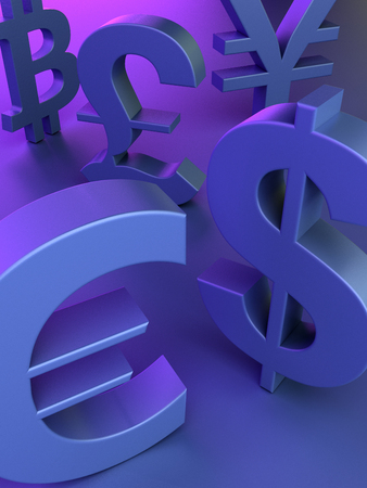 Currency Symbols On Blue Backgroundの写真素材