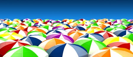Colorful beach umbrellas and clear sky