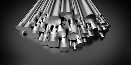 Stainless steel rods on dark backgroundの写真素材