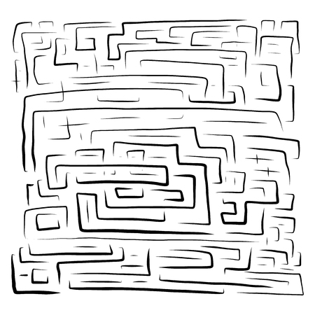 Hand drawn black labyrinth on white background, vector illustration, sketch. Game, puzzle.のイラスト素材