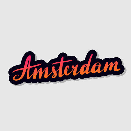 Handwritten lettering typography Amsterdam. Drawn art sign. Greetings for logotype, badge, icon, card, postcard, logo, banner, tag. Vector illustration EPS 10.のイラスト素材