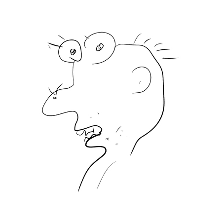 Cartoon, funny man, man with big eyes, outline sketch drawing by hand vector illustrationのイラスト素材
