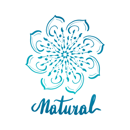 Round decorative ornament element. Mandala art with gradient. Lettering inscription natural.のイラスト素材